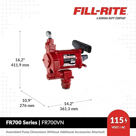 Fill-Rite FR700VN 115V 20 GPM Fuel Transfer Pump (Pump Only Model) | For Gasoline, Diesel, Kerosene, Ethanol Blends, Methanol Blends & Biodiesel up to B20