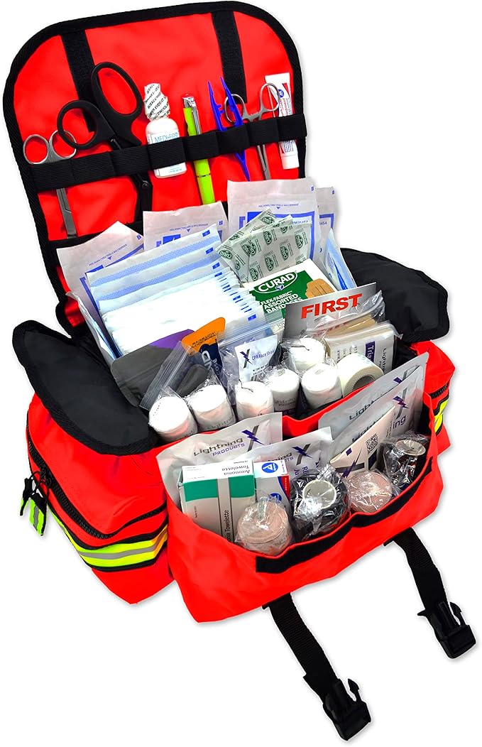 Lightning X Small Medic First Responder EMT Trauma Bag Stocked First Aid Trauma Fill Kit A (Red)