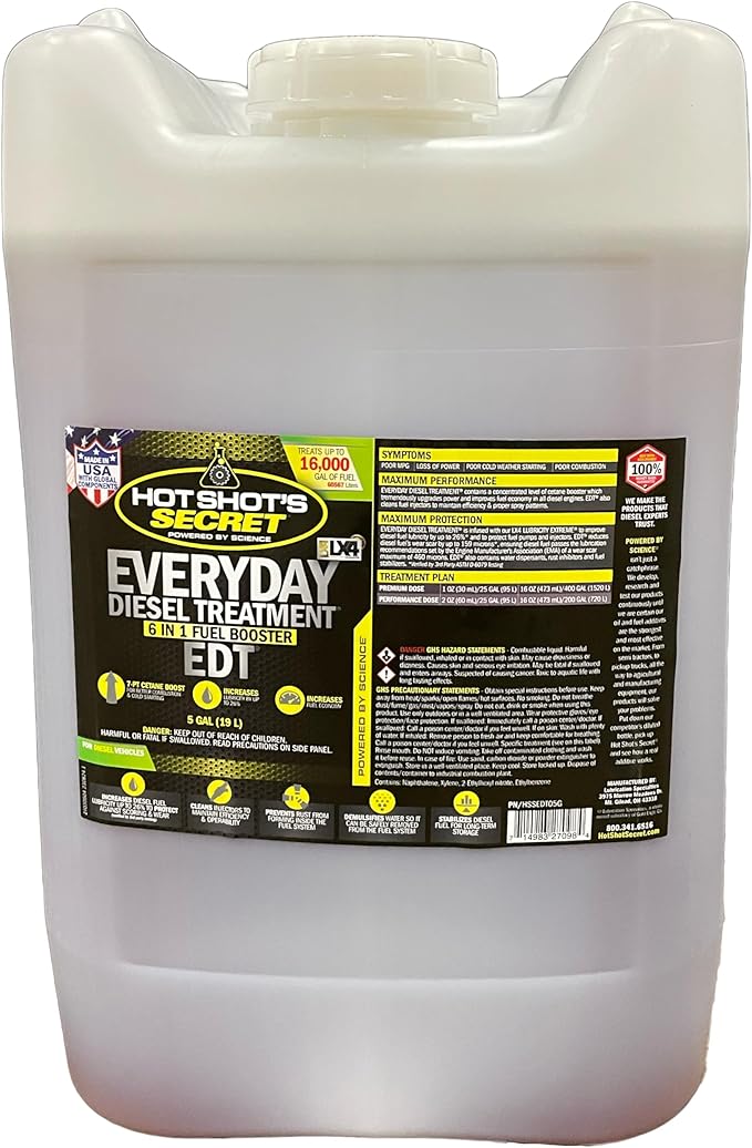 Hot Shot's Secret Everyday Diesel Treatment 5 Gallon, 6-in-1 Diesel Additive - Injector Cleaner, Fuel System Cleaner, Fuel Additive Boosts Cetane