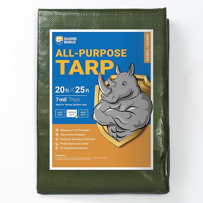 GUARD SHIELD Green Tarp Waterproof 20x25 Feet Medium Duty All Purpose Poly Tarps Cover 7mil