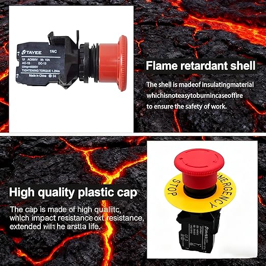 Emergency Stop Button AC 690V 10A Red Sign Mushroom Head Emergency Rotation Button Switches 1NC 1NO 22mm