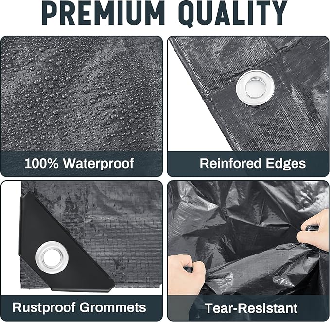 8 Pack 6 x 8 ft 5.5 Mil Large Tarps Heavy Duty Waterproof Tarp Multi Purpose Tent Cover for Home Boats Cars Camping Patio Furniture Roof Emergency Rain Protective Cover, Gray