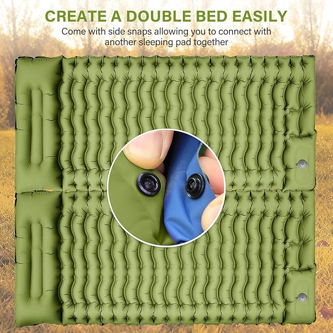 Camping Sleeping Pad, Ultralight Camping Mat with Pillow, Built-in Foot Pump Inflatable Sleeping Pads Compact for Camping Backpacking Hiking Traveling Tent,Single,Green