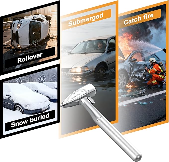 Car Window Breaker, Automotive Safety Hammer With Seatbelt Cutter, 3-in-1 Emergecy Escape Tool Car Metal Window Breaker Seatbelt Cutter, Aluminium Alloy Glass Breaker Hammer(Sliver 1Pack)
