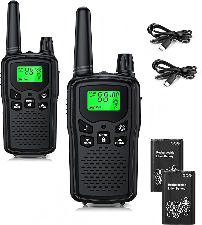 Black Walkie Talkies Rechargeable Long Range Two-Way Radios with 22 FRS,2-Way Radios UHF Handheld Transceiver Walky Talky with Flashlight Li-ion Battery and Charger（2 Pack Black）