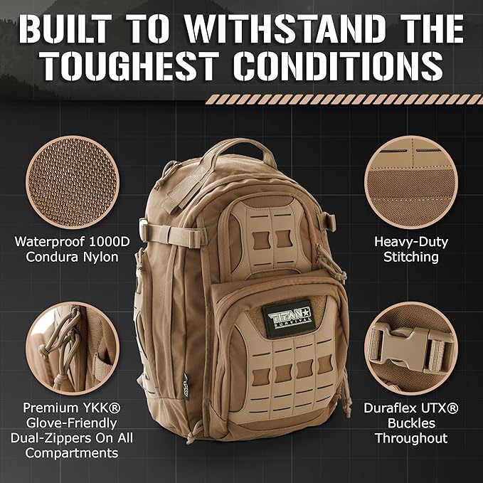 35L Survival Backpack for Men - Military Tactical Waterproof Backpack for Hiking, Fishing, Hunting, Camping, and Laptops