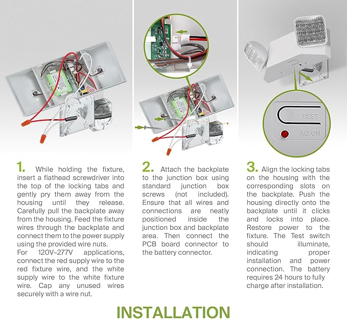 ASD LED Emergency Lights with Battery Backup - 120-277V UL 2.5W Two Square Head Adjustable for Business, Commercial Hardwired Damp Location Emergency Exit Power Outage Lights