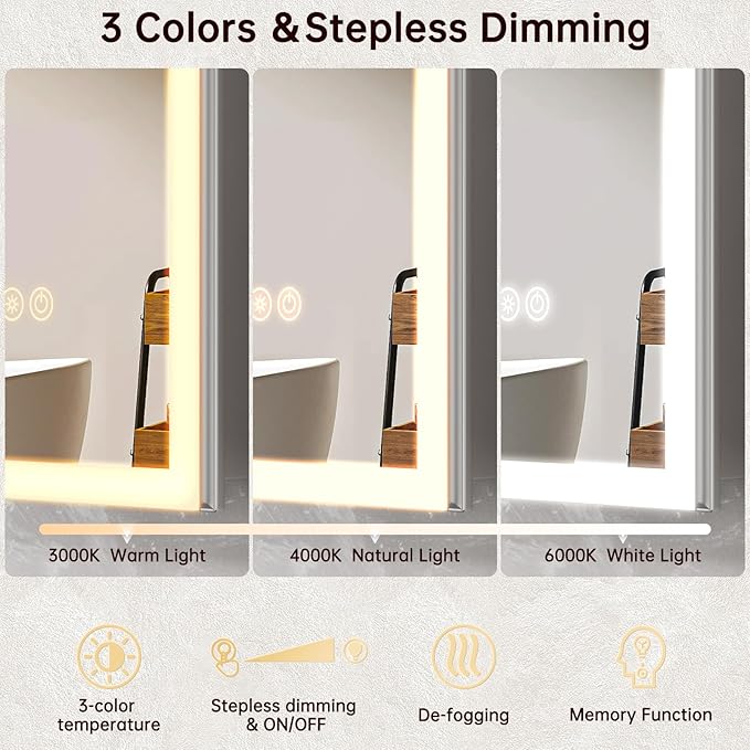 30"x32" Medicine Cabinet Mirror, LED Lighted Medicine Cabinet with Electrical Outlet＆USB, Anti-Fog, 3 Colors Temperature Stepless Dimmable, Aluminum Cabinet for Storage and Mordern Decor