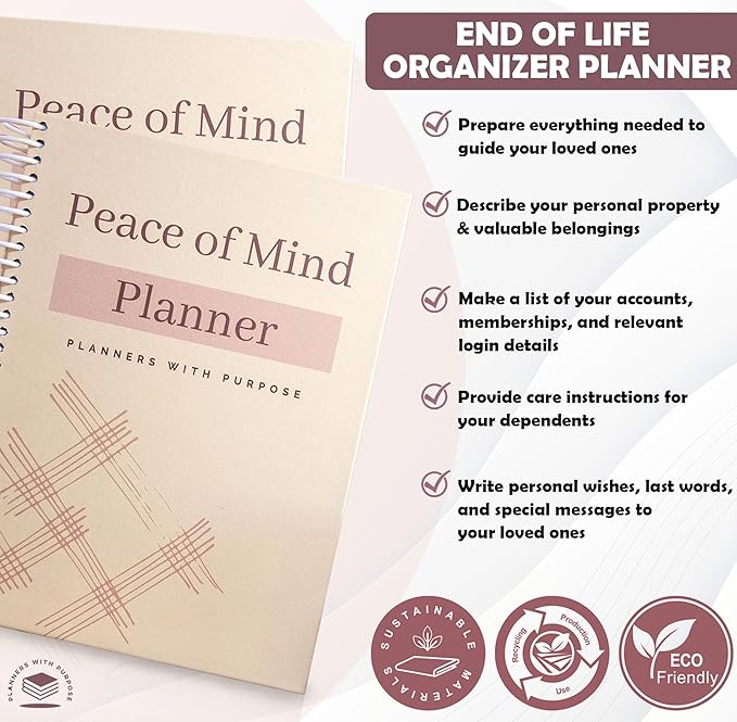 End of Life Planner - Guided Final Arrangements When I'm Gone Workbook Organizer Notebook for Beneficiary Info, Will Preparation, Last Wishes, Funeral Planning - Peace of Mind B5