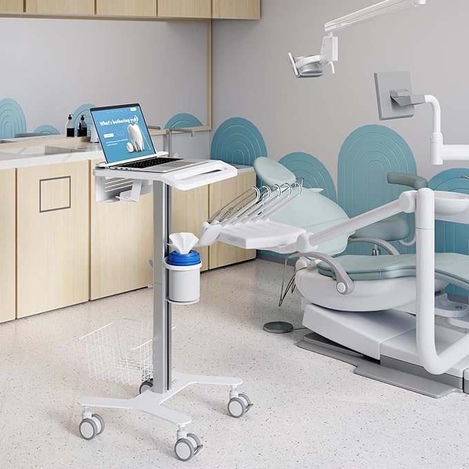 Mount-It! Medical Laptop Cart with Locking Wheels and Anti-Theft Bar, Mobile Computer Workstation for Clinics, Hospitals, Labs – Secure Rolling Cart with Supply Holders and Cable Management