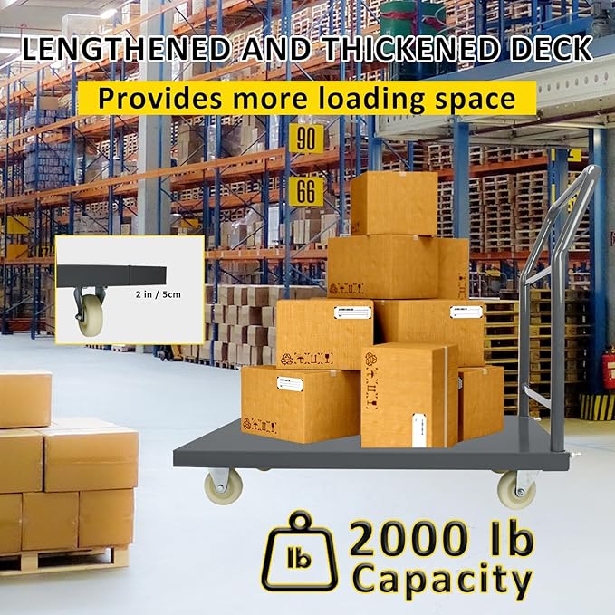 Heavy Duty Platform Truck Moving Flatbed Cart, 30"x48"Push Dolly, 2000 LBS Dolly Cart Flatform with Wheels and Handle, Steel Flatbed Cart for Luggage Moving, Shopping