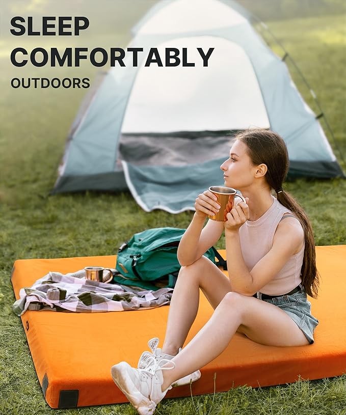 3 Inch Memory Foam Camping Mattress, Dual Layer Thick Sleeping Camp Pad for Car Tent Cot, Roll-Up Portable Glamping Floor Bed for Guests Sleepover
