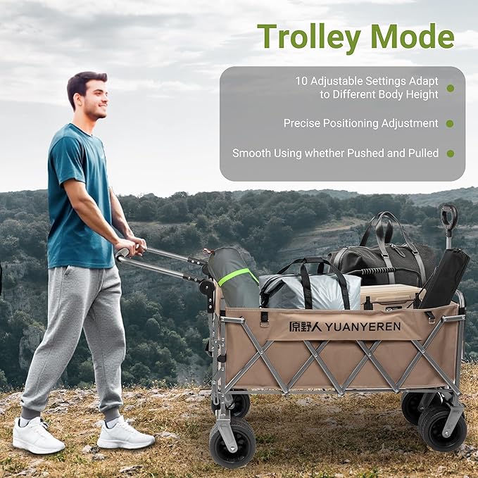Large Capacity Collapsible Wagon with Opened Tailgate, 500lbs Pulled and Pushed Heavy Duty Folding Wagon Carts, 59" Extra Long Extender Wagons, All-Terrain Big Wheels for Shopping, Sports, Camping