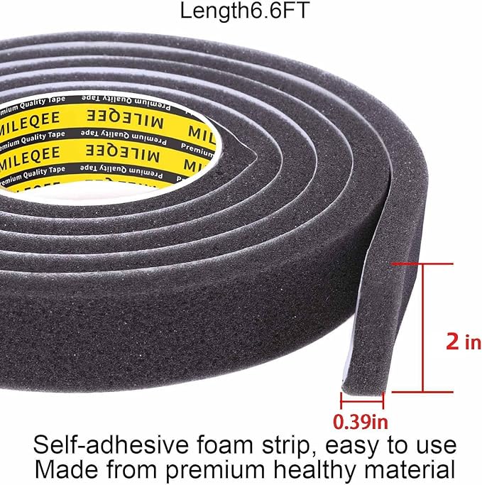 Single-Sided Adhesive Foam Tape Low-Density, Super Soft Easy Adjust Sealing Strip for Window Door Air Gap, Sponge Draft Blocker and Sound Reducer, 1.96in x 6.6FT Grey