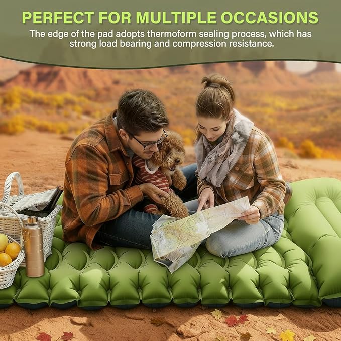 Camping Sleeping Pad, Ultralight Camping Mat with Pillow, Built-in Foot Pump Inflatable Sleeping Pads Compact for Camping Backpacking Hiking Traveling Tent,Single,Green