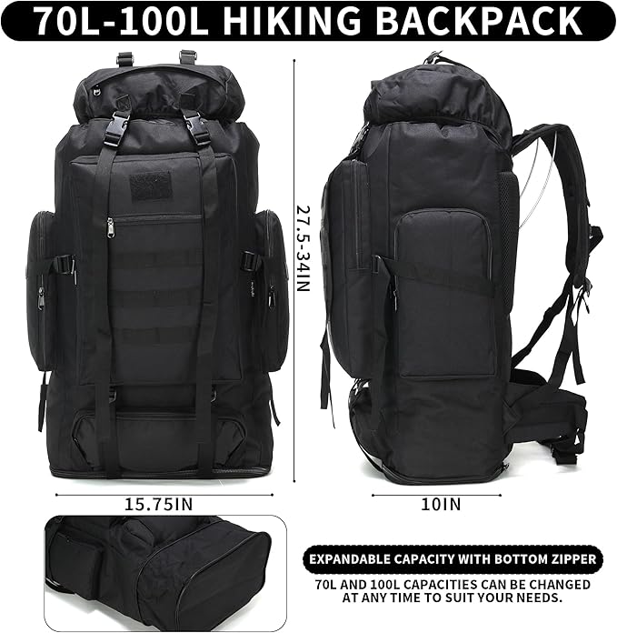 Hiking Backpack for Men 70L/100L Camping Backpack Military Rucksack Molle 3 Days Assault Pack for Climbing