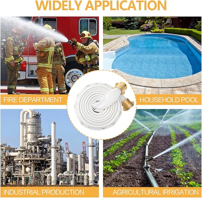 Fire Hose,1-1/2" ID X 50 FT, Single Jacket TPU, 450 PSI Burst Pressure, Industrial Fire Hose with NST/NH Brass Couplings for Indoor Use
