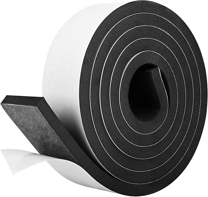 Kikerike Self Adhesive Foam Tape Weatherstrip 2In x 3/8In x 6.5Ft High Density Foam Insulation Strips Seal Weather Stripping with Strong Adhesive for Door and Window Sound Isolation Soundproofing