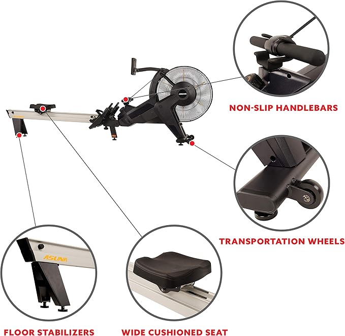 Sunny Health & Fitness Premium Smart Air & Magnetic Resistance Rowing Machine, Foldable Long Silding Rail Exercise Rower for Home Training, Optional Free SunnyFit App Connection