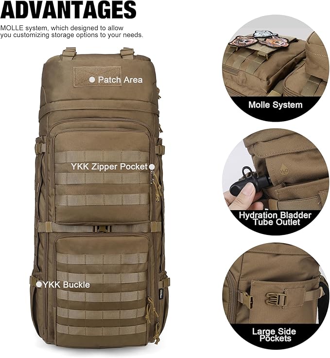 Mardingtop 75L Military Internal Frame Backpack for Men, Cordura Tactical Backpack with Recco for Snowboarding,Hiking,Camping