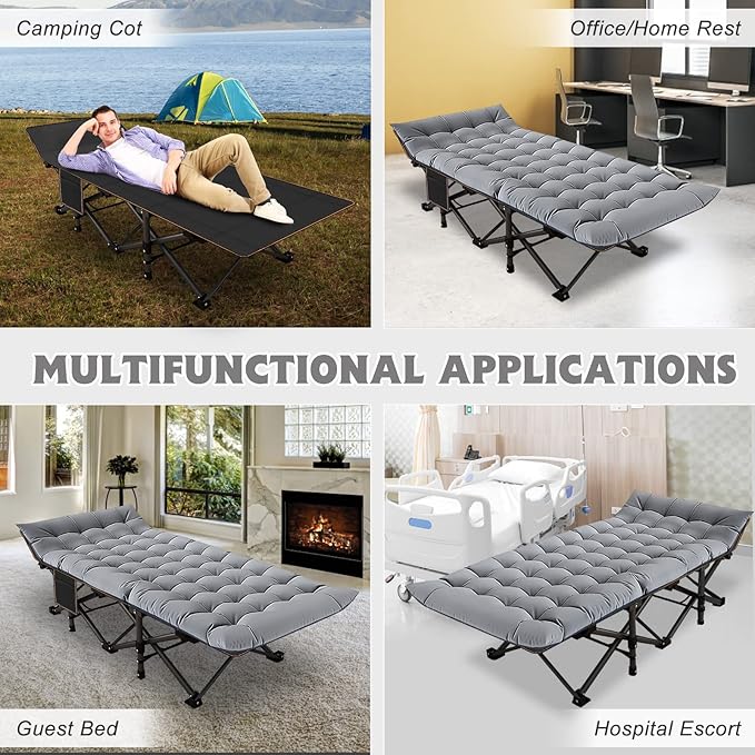 ABORON Camping Cot for Adult 28" Extra Wide, Heavy-Duty 1200D Oxford Cot for Sleeping, Portable Folding Camp Bed with Mat & Carry Bag