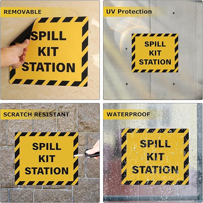 Spill Kit Station Stickers 12 × 10 Inch Vinyl Self-Adhesive Safety Signs Waterproof Emergency Decals for Indoor Outdoor 5 PCS