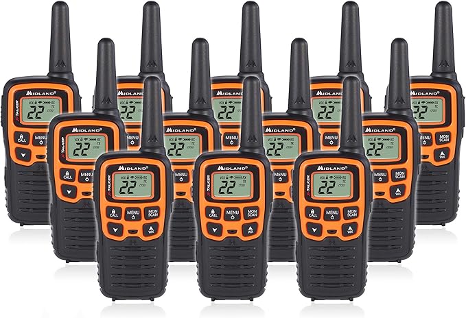 Midland T51VP3 22 Channel FRS Walkie Talkie - Up to 28 Mile Range Two-Way Radio - Orange/Black (Pack of 12)