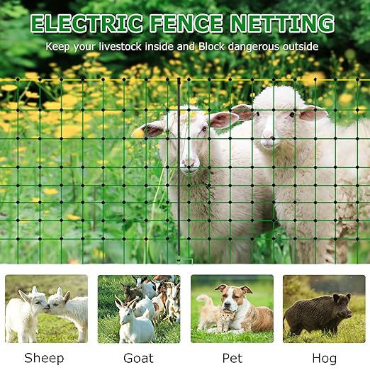 Electric Fence Netting, 42.5" H x 164' L, Larger Animals Electric Fencing for Backyards, Homesteaders, Farms, Ranches, Gardens