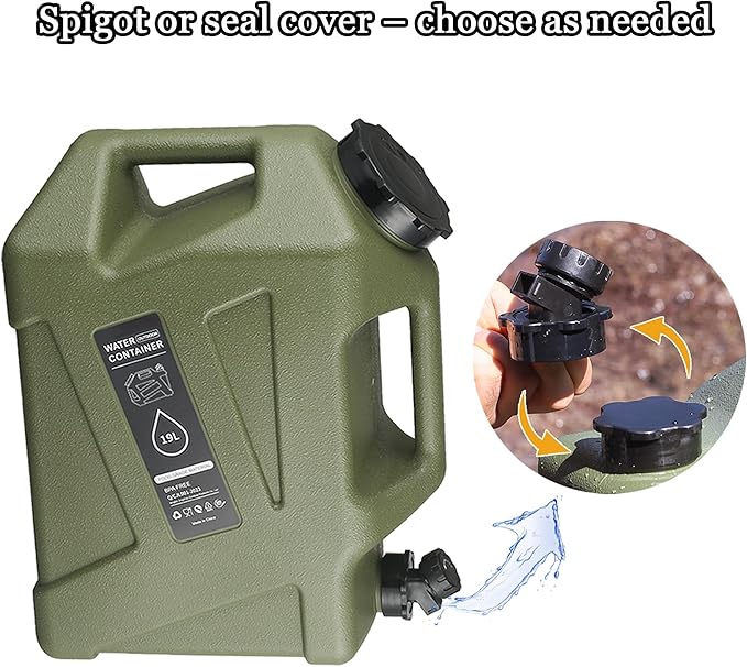 5 gallon Camping Water Container with Spigot, Portable BPA-Free Water Jug for Camping Hiking Emergency Stroage (Army Green, 5, Gallons)