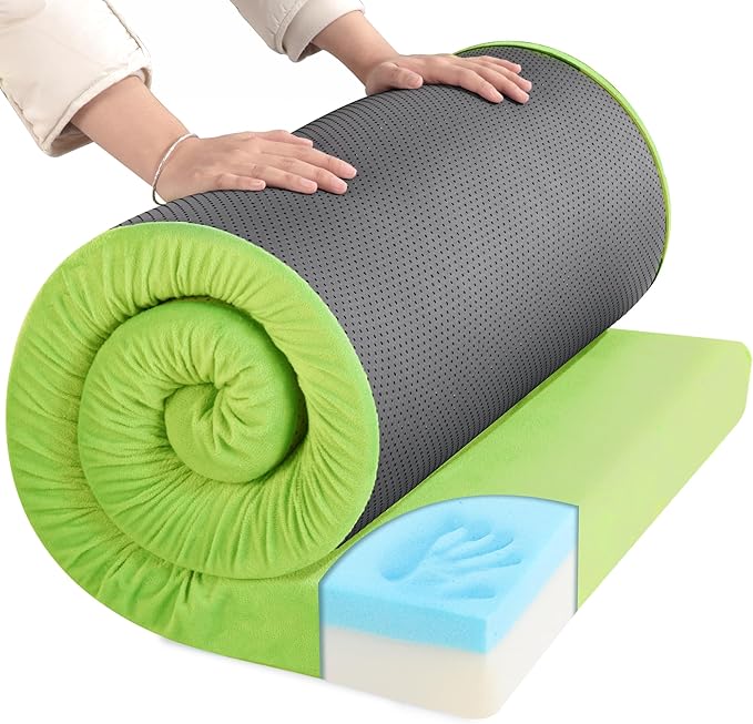 HOMBYS 3 INCH Thick Waterproof Memory Foam Camping Mattress for Outdoor Sleeping, Portable Roll Up Mattress Pad Mat for Travel Truck Bed Tent