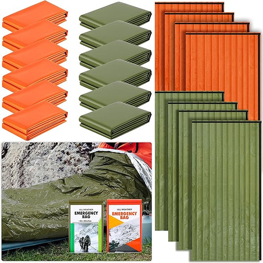 Preboun Emergency Sleeping Bag Bulk Portable Lightweight Survival Bag Thermal Bivy Sack Emergency Blanket Survival Gear for Outdoor Camping Hiking Homeless People Shelter