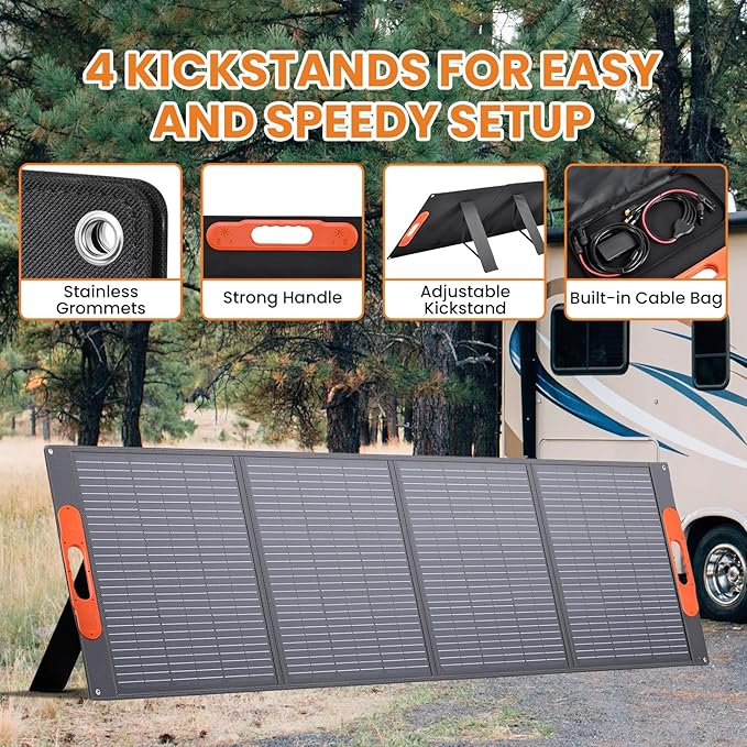 200W Foldable Solar Panel, Monocrystalline Solar Panel, Waterproof ETFE Surfaces (IP67), 24% Conversion Rate, Includes 4-in-1 MC4s Adapter Cable, Ideal for Powers Stations, RVs, Hiking, Camping