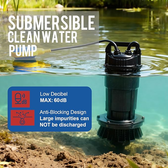 Weeflos 1.6HP Submersible Sump Pump, Automatic ON/OFF, 6300 GPH High Flow, 36ft Max Head, for Dirty Water Removal, Flooded Basement, Swimming Pool Cover, Hot Tubs, Lightweight Aluminum (1HP/36FT)