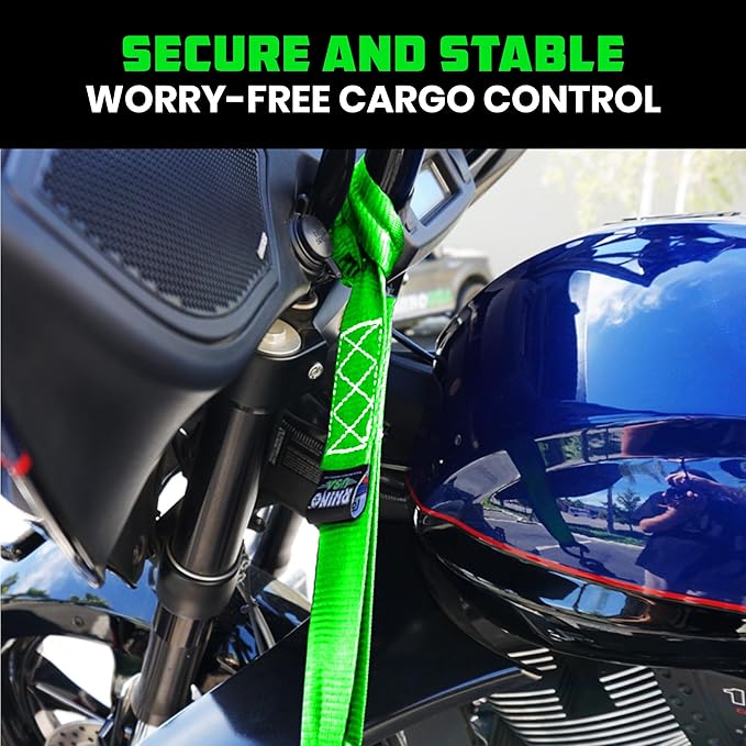 Rhino USA Soft Loop Tie Down Straps (4-Pack) - 1.6 Inch x 17 Inch (5,000 lbs Break Strength) Heavy Duty Motorcycle Handlebar Straps for use with Ratchets for ATV, UTV, Dirt Bike (Green)