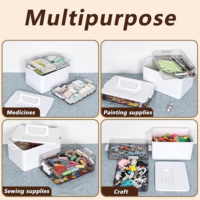 3-Tier Plastic First Aid Box, Large Medicine Storage Box, Emergency Medicine Box, White
