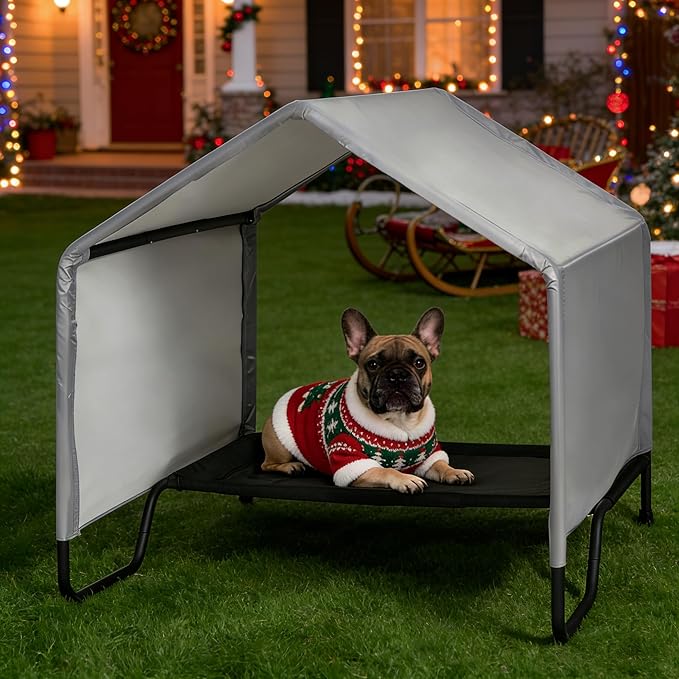 42" Large Outdoor Dog House for All Breeds Dogs, Waterproof & Snowproof 600D Oxford Dog House Featuring Elevated Dogs Bed, Pet Canopy Tent for Doggie, Cats, Small Animals, Grey