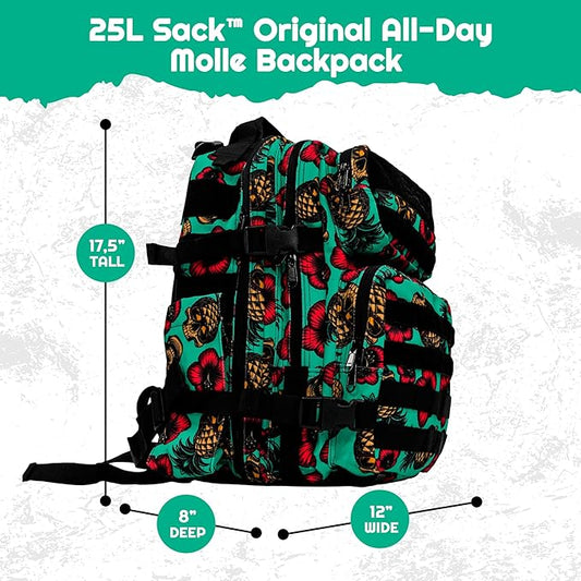 Combat Iron 25L Military Tactical Backpack for Men & Women, Molle Daypack Bug Out Bag, Hiking, Camping, Travel Rucksack with Bottle Holder, Teal Pineapple Express