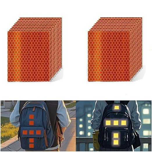 Non Fading Orange Reflective Stickers 4 inch X 4 inch, Outdoor Waterproof High Visibility Warning Safety Adhesive Reflector Tape (20 Pcs)