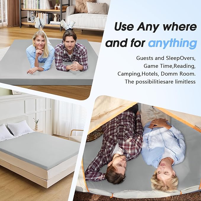 CYMULA Memory Foam Camping Mattress Pad,3inch Sleeping Pad for Camping,Non-Slip Bottom Floor Cot Car Mattress Bed with Retaining Portable Roll up Mattress Pad Mat for Travel Truck Guest Bed Tent