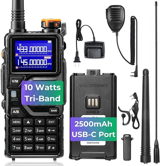 BAOFENG K5PLUS Tri-Band Ham Radio Long Range, UHF VHF 1.25M Handheld 10W Tri-Power Two Way Radio with Airband, NOAA, 2500mAh Battery, Speaker Mic, 999CH, Frequency Copy, Scramble