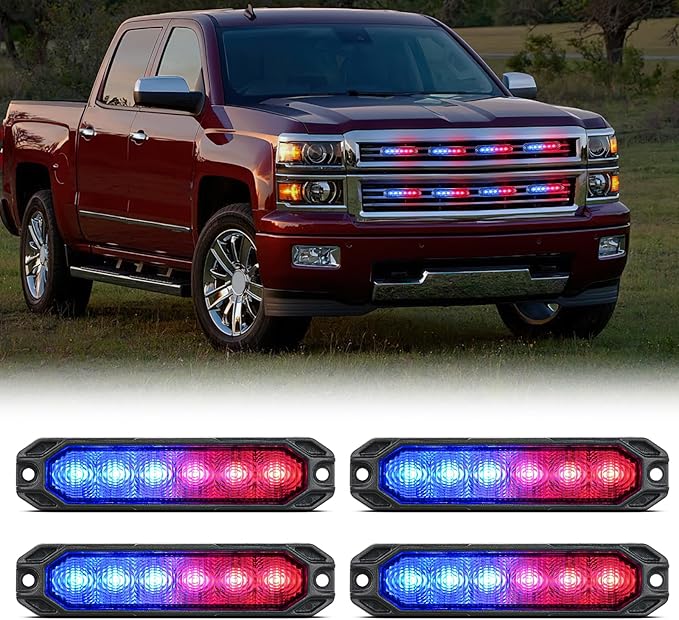 Nilight 6LED Emergency Strobe Lights 4PCS Ultra Slim Surface Mount Hazard Caution Light bar 12-24V Sync Feature Warning Flashing Light kit for Truck Car Vehicle ATV SUV UTV Red and Blue