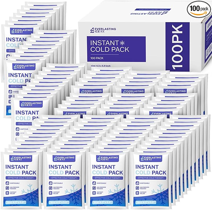 100 Pack - Instant Cold Packs - Instant Ice Packs for Injuries | Disposable Cold Compress Ice Pack for Pain Relief, Swelling, Inflammation, Sprains, Toothache - Cold Pack for Athletes