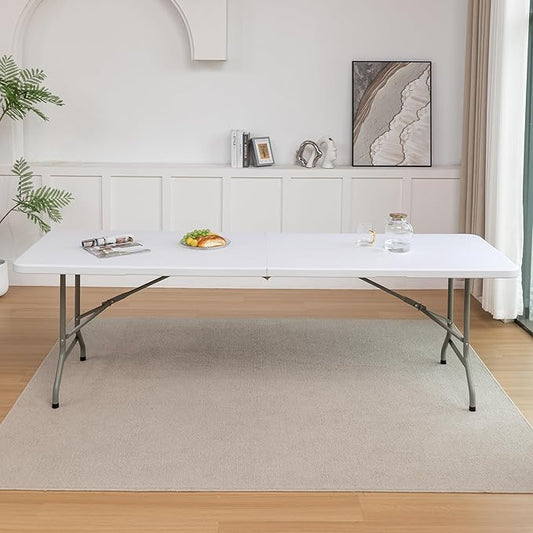 BTEXPERT 8-Foot - 96" Long White Plastic Folding Table Portable 30" Wide, 29" High, Indoor Outdoor Events Banquet Dining Party Patio