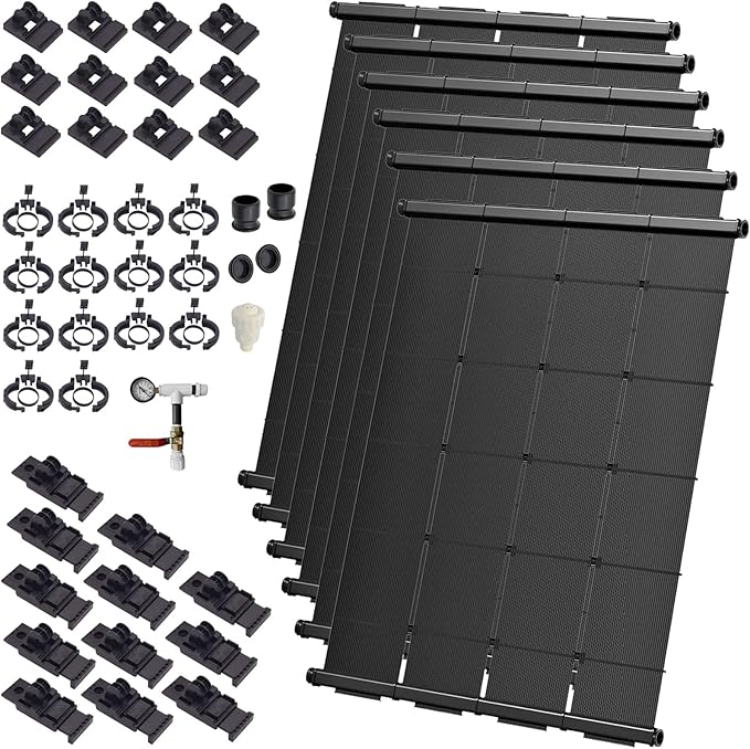 Industrial Grade Solar Pool Heater DIY Kit - Superior High-Wind Strapless Mounting System & Maximum Freeze Resistance (6-4'x6.5' / 156 Square Feet)