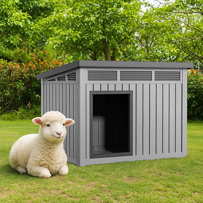 DRATO Outdoor Dog and Goat House - Resin All-Weather Dog House Outdoor, Durable Dog Kennel Outside for Backyard, Farm, Pasture