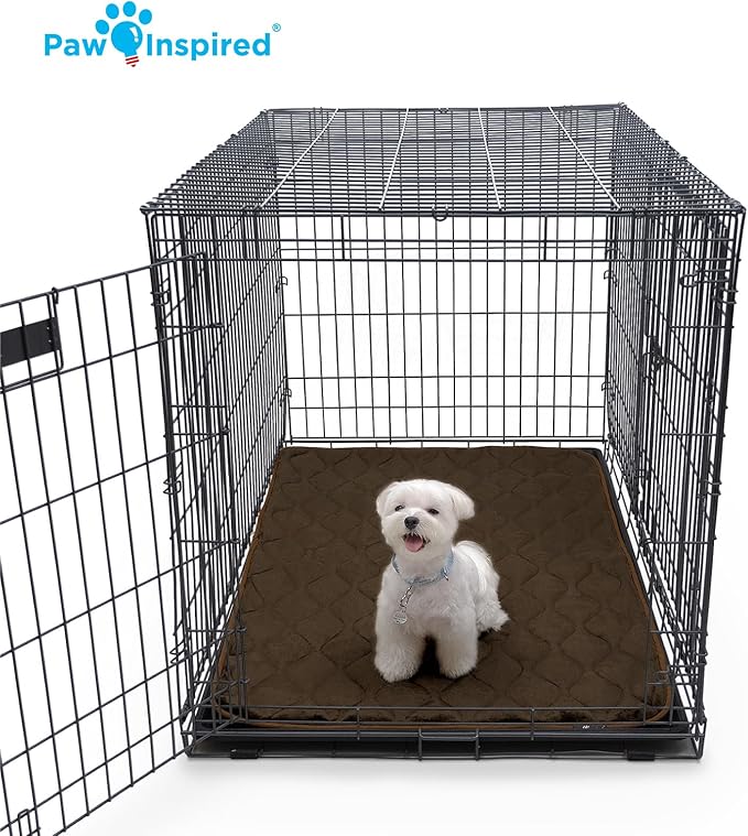 Paw Inspired Washable Padded Crate Mats for Dogs | 47” x 29” Pad, Fits 48-inch Kennels | Leakproof, Waterproof Bottom, Plush Pet Beds (Gray)