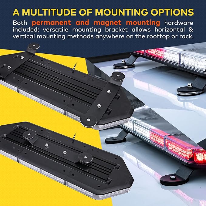 LAMPHUS NanoFlare NFMB80 26" 12V 80W Amber LED Strobe Mini Light Bar [Magnet/Permanent Mount] Yellow Rooftop Rotating Safety Flashing Emergency Warning Beacon Lightbar for Truck Vehicles