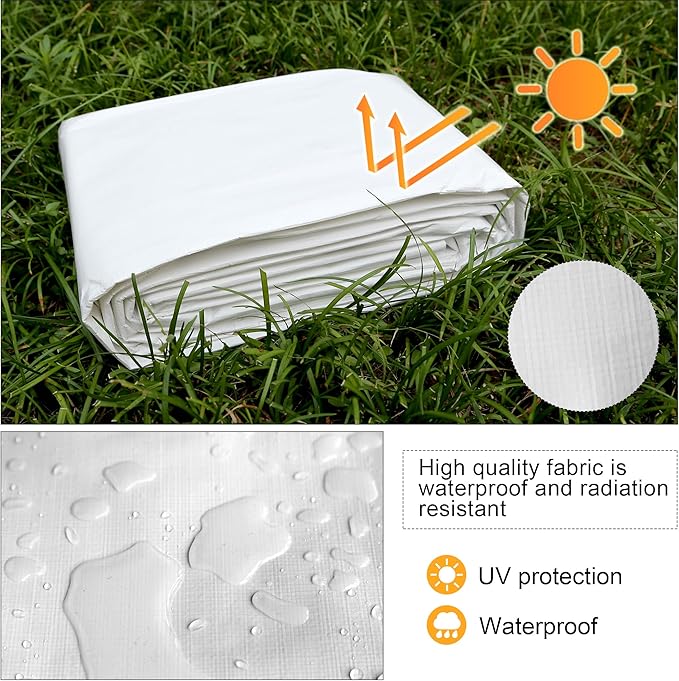 STARPYNG-12 Mil White 12x16 Feet Tarp-Heavy Duty Poly Tarp-Cover,Waterproof, UV Resistant, Weather Resistant, Cover Cars, Boats, Courtyards,Camping