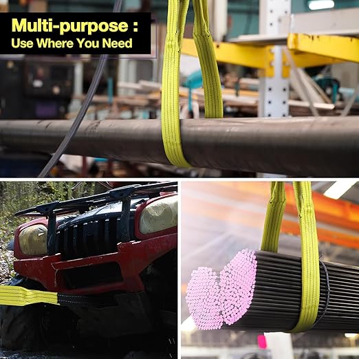 4" x20FT 2-Ply Heavy Duty Lifting Sling Straps 11200 lbs Vertical Lifting Straps with Flat Eyes, Recovery Tree Saver Strap for Winch, Truck, Towing, Hoisting - Off-Road Vehicles, Equipment