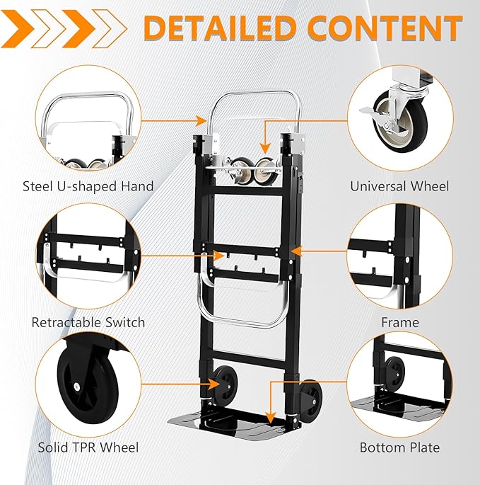 SST Upgraded Folding Hand Truck Dolly Cart, 660 LB Heavy Duty Luggage Cart, 3 in 1 Folding Hand Cart with Wheels and Bungee Cords for Moving Travel Shopping Airport Office
